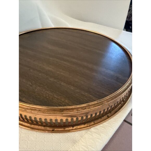Coppercraft Guild 13" Round Barware Serving Tray Faux Leather Vintage Copper MCM - Picture 14 of 14